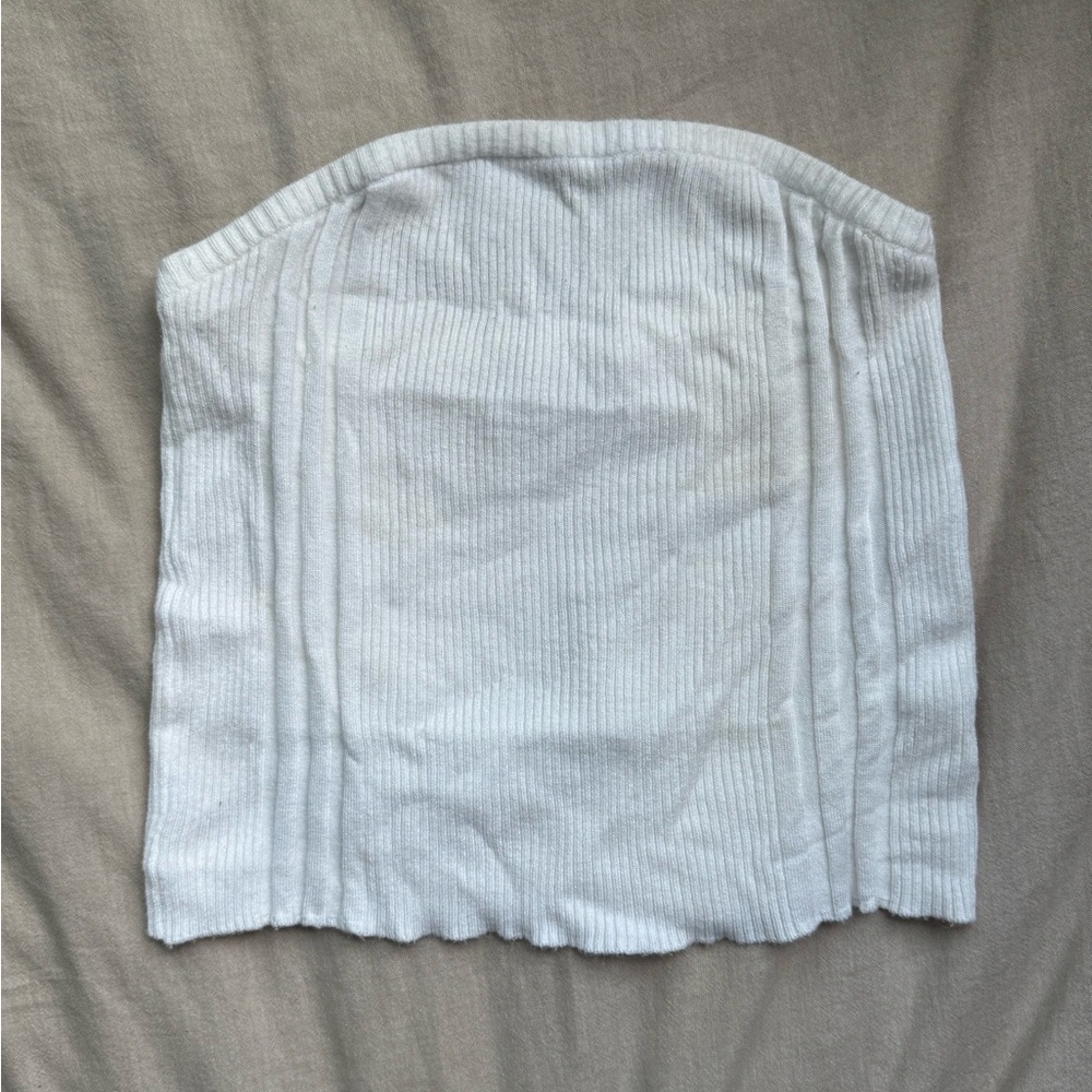 La Hearts Cream Ribbed Tube Top